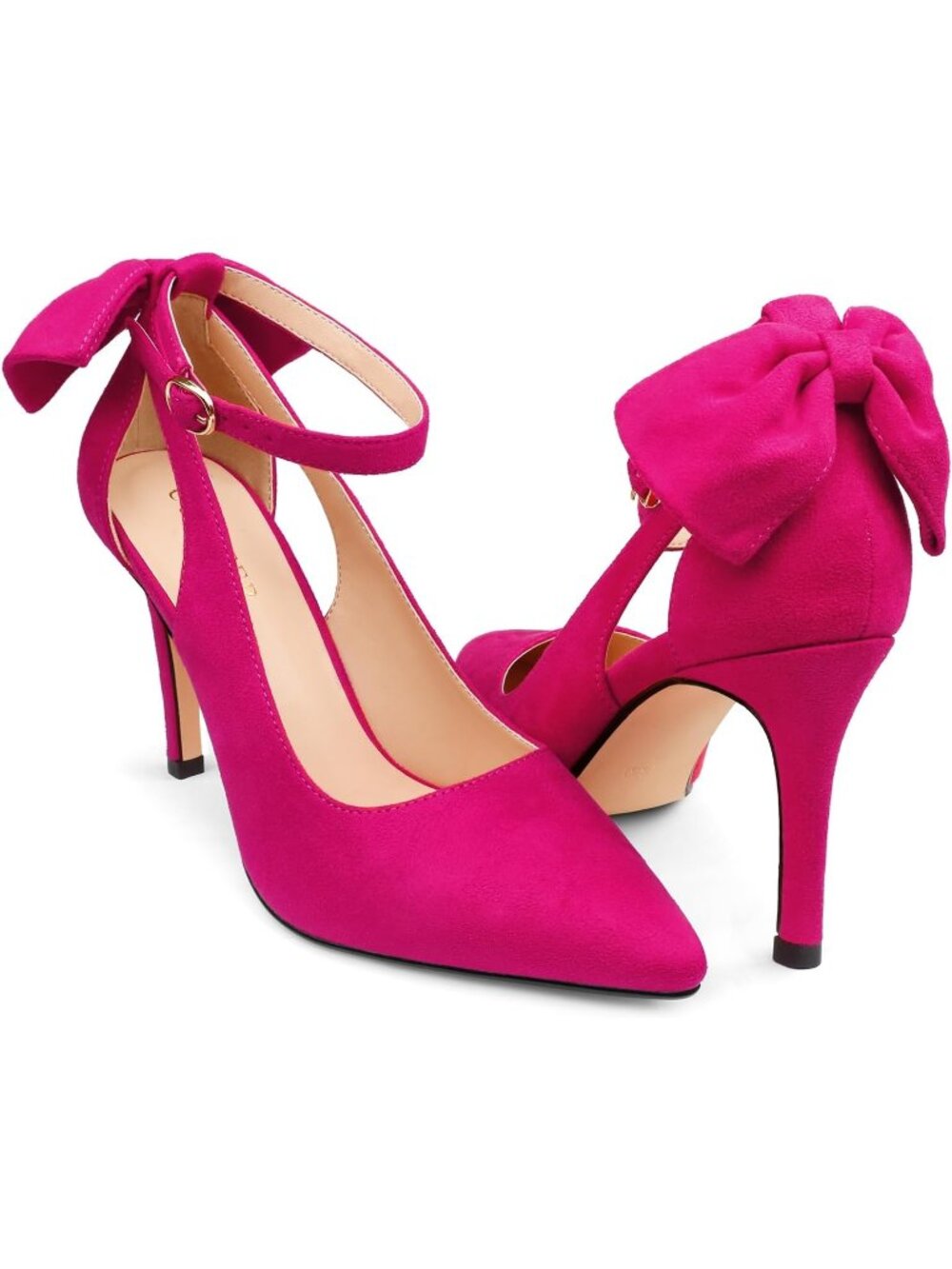 Women's Pink Faux Leather Adjustable Pumps Pointed Toe Ankle Strap Wedding Heel